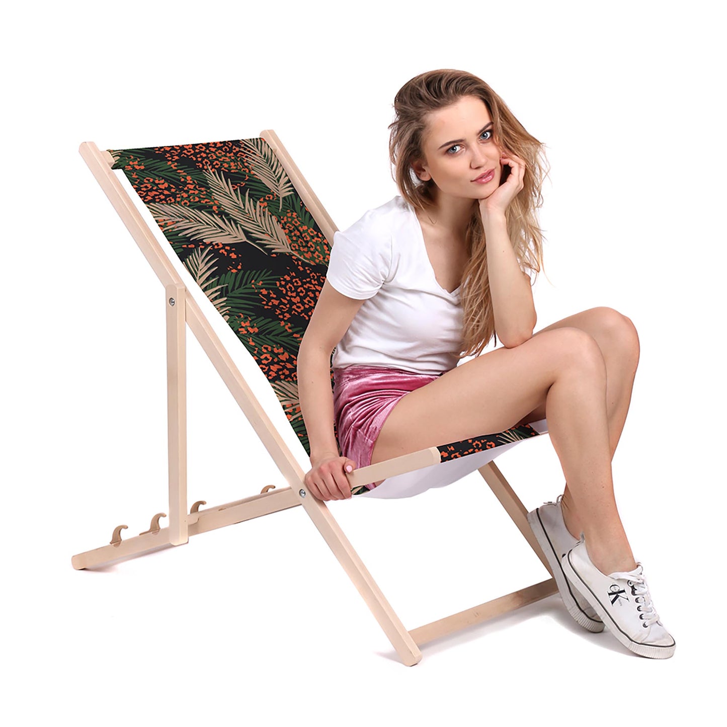 Holz Liegestuhl Leopard Palm Leaves