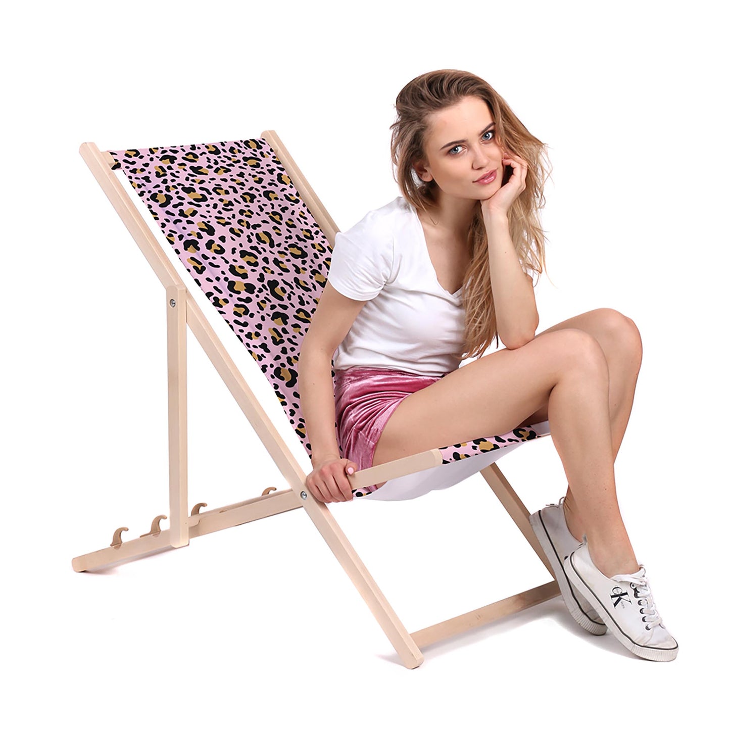 Holz Liegestuhl Leopard Pink