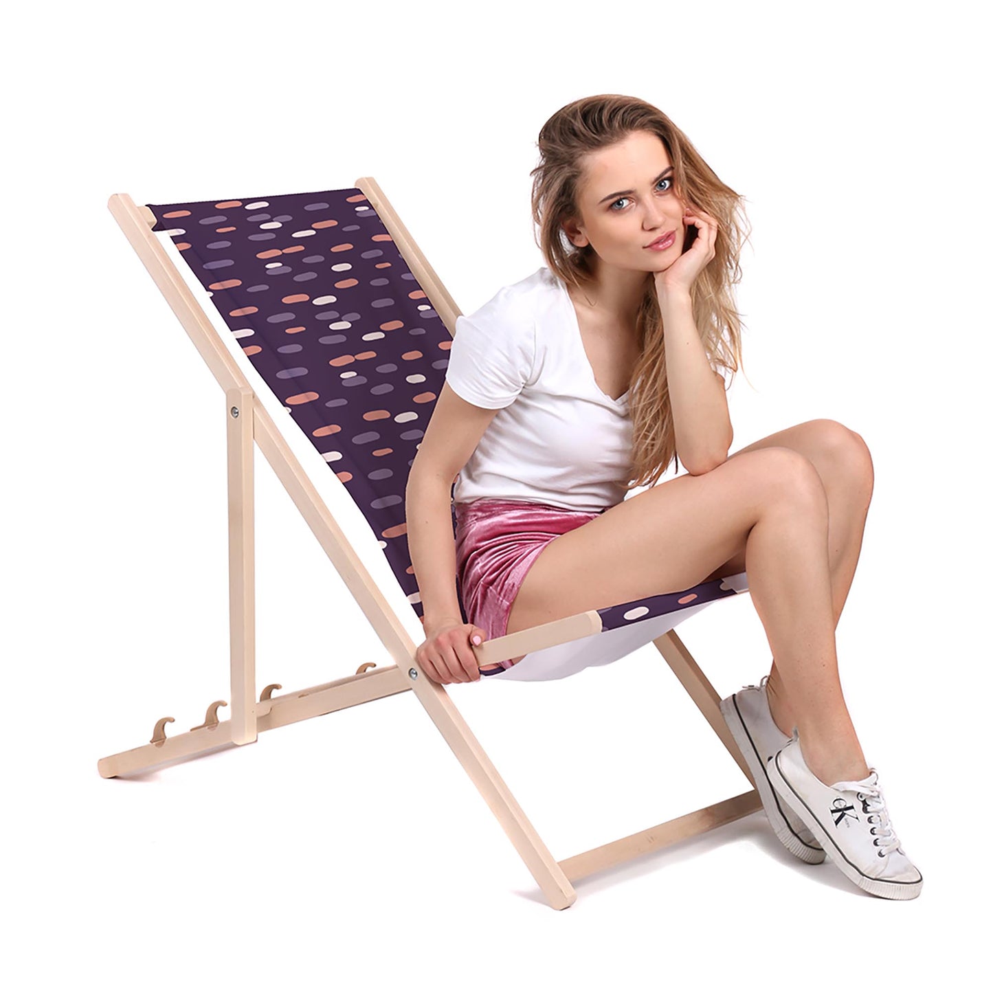 Holz Liegestuhl Pastel Purple Dots