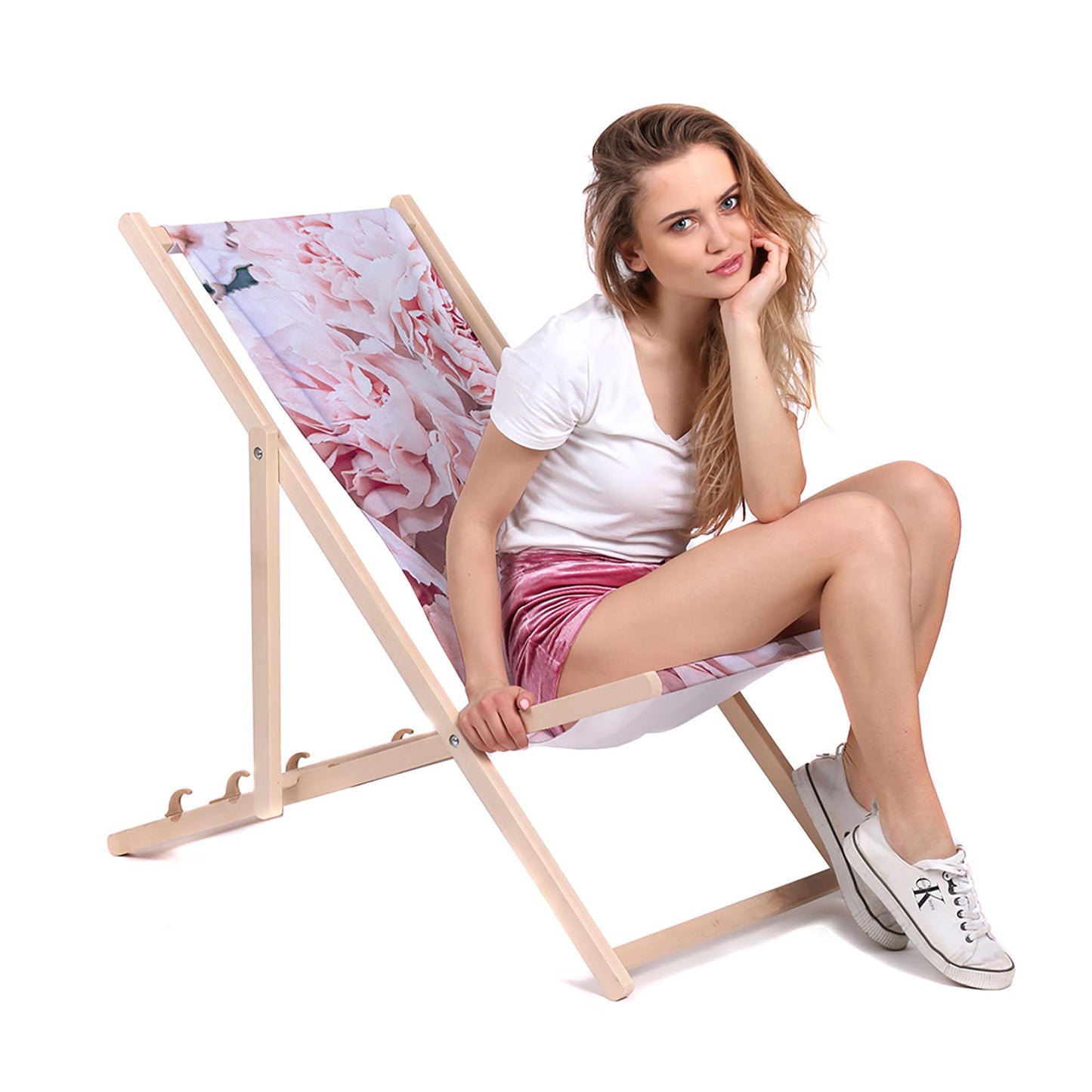 Holz Liegestuhl Peonies