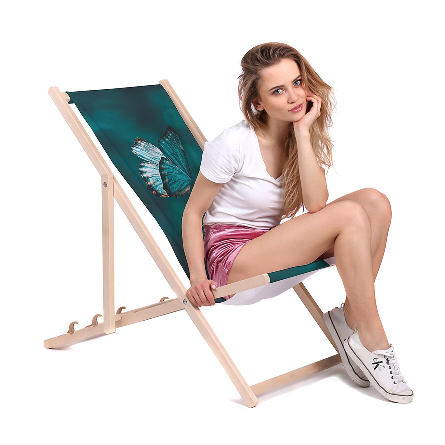 Holz Liegestuhl Turquoise Butterfly