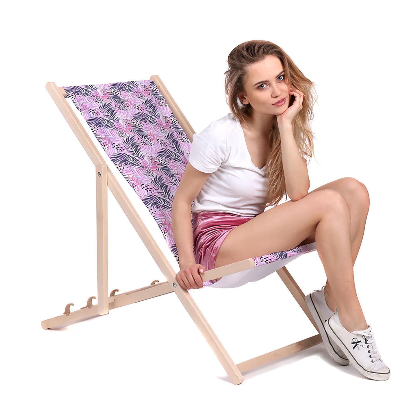 Holz Liegestuhl Tropical Pink Leaves - esunbed