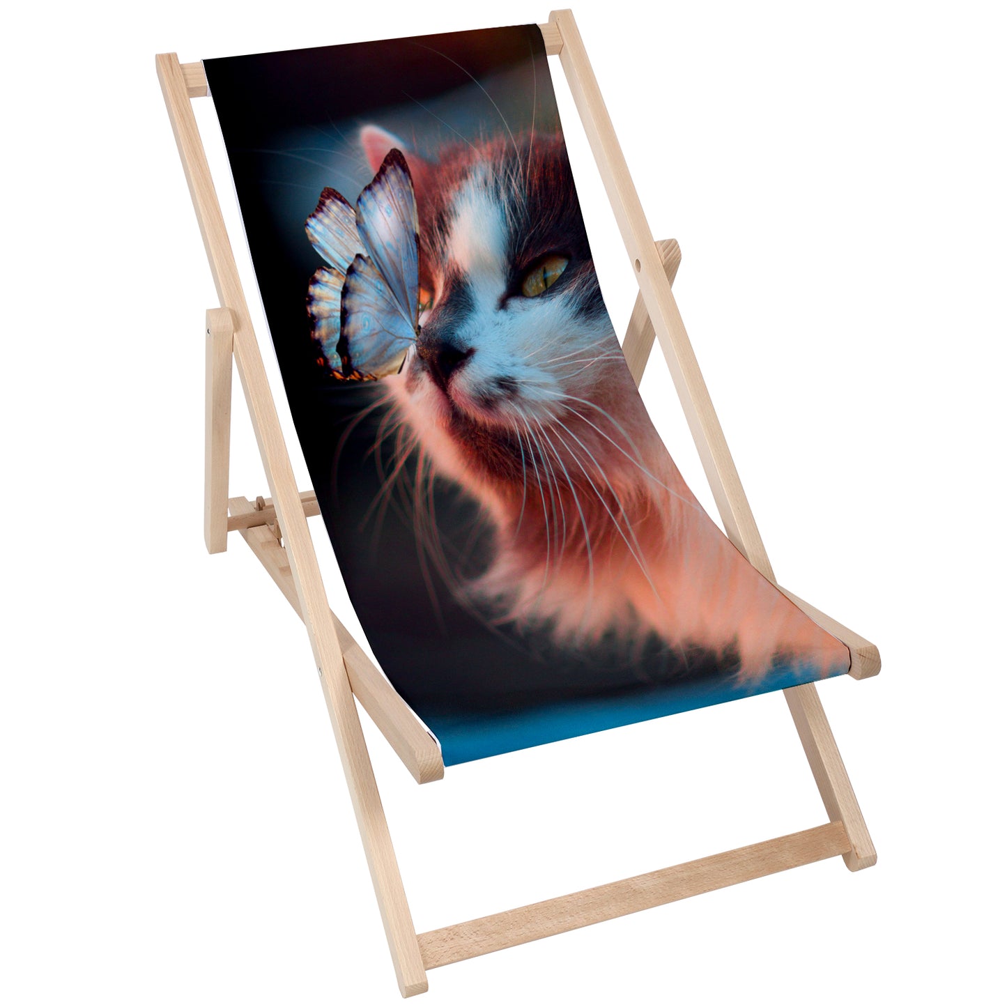 Holz Liegestuhl Cat And Butterfly