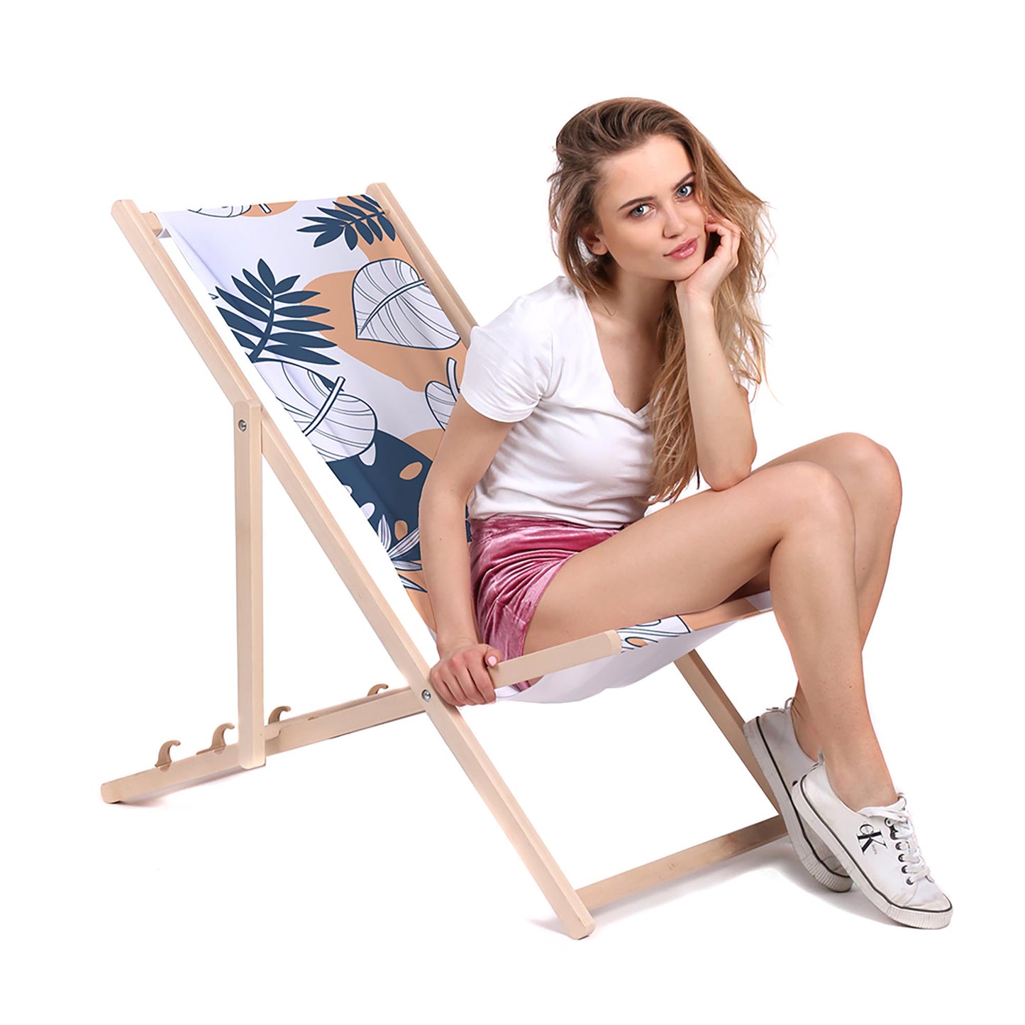 Holz Liegestuhl Linear Tropical Monstera
