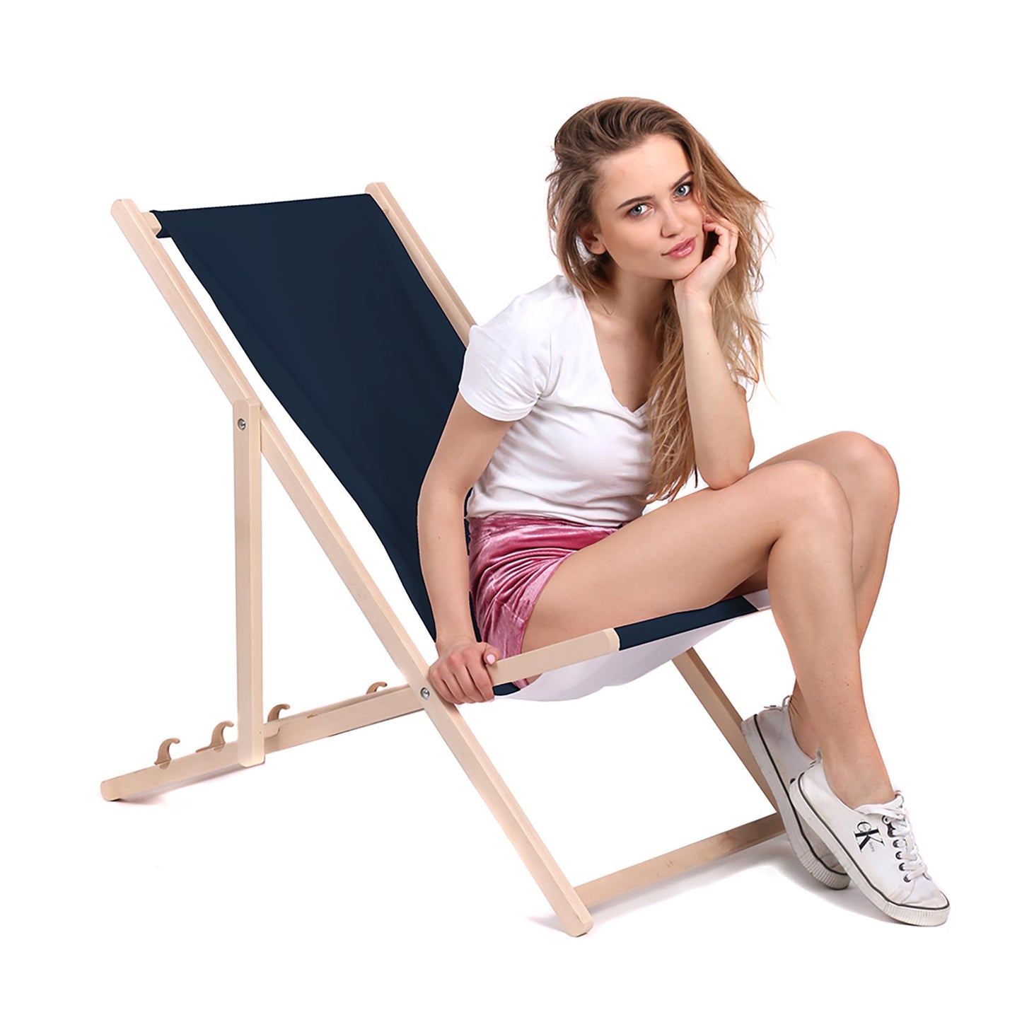 Holz Liegestuhl Navy - esunbed