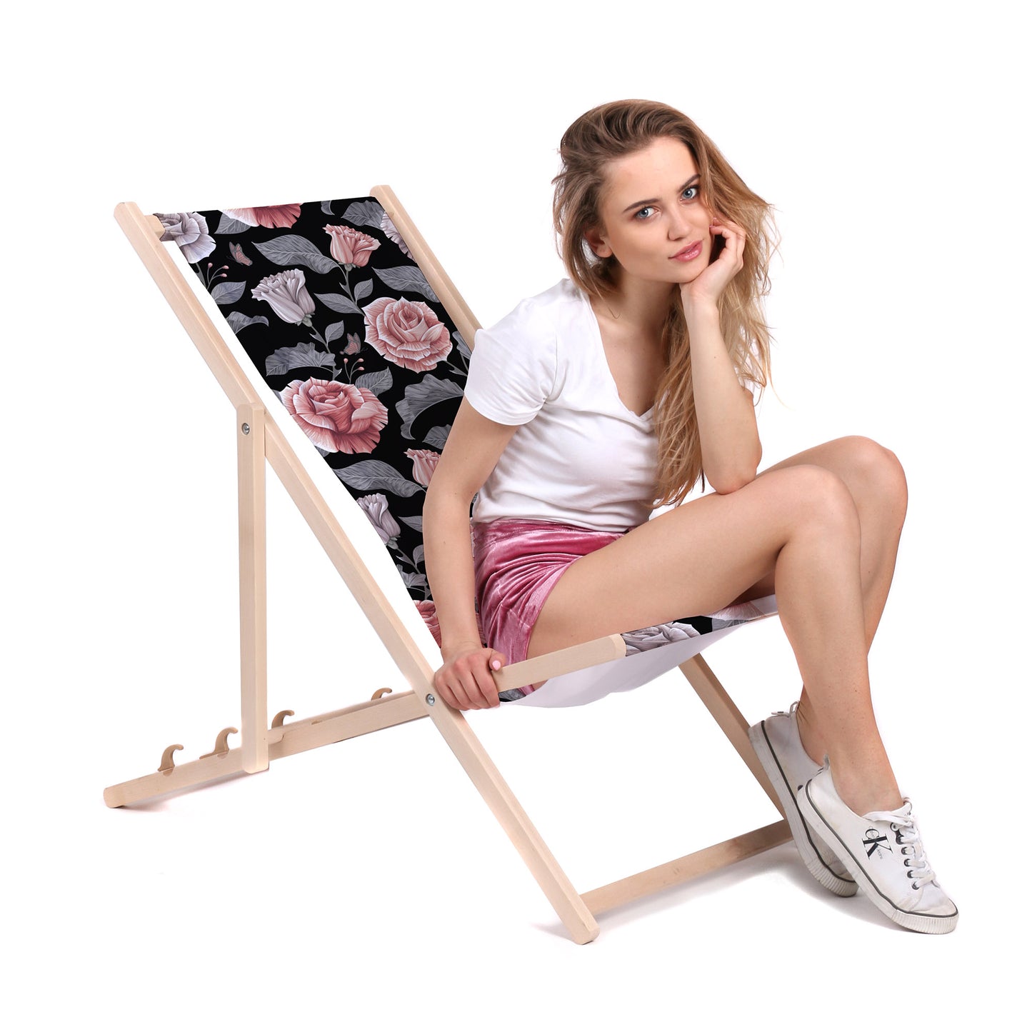 Holz Liegestuhl Dark Vintage Floral