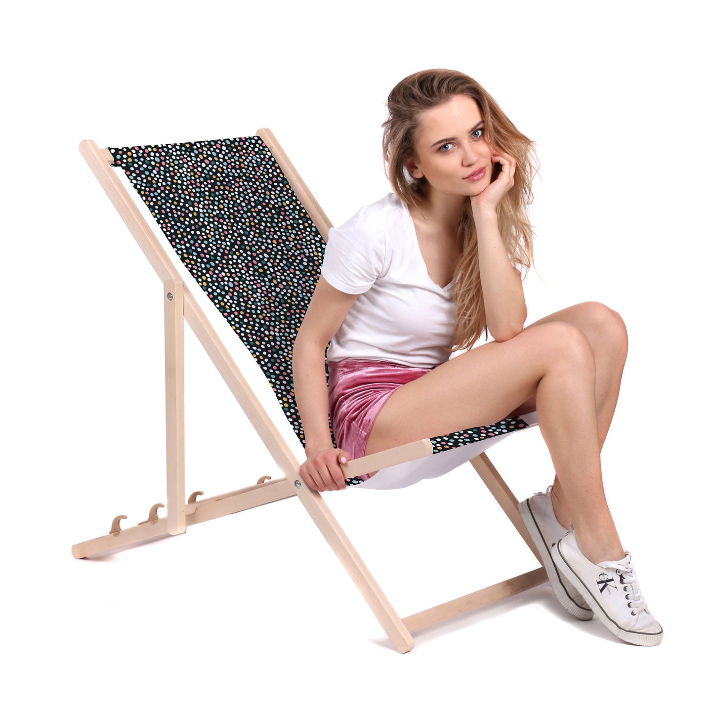 Holz Liegestuhl Multicolor Polka Dots