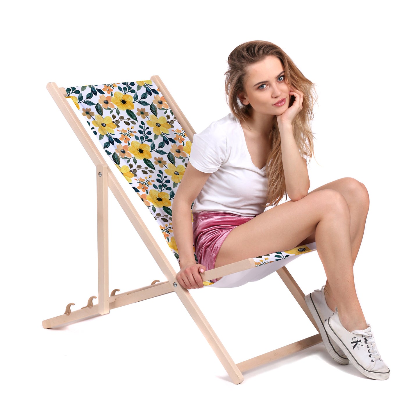 Holz Liegestuhl Yellow Floral Watercolor