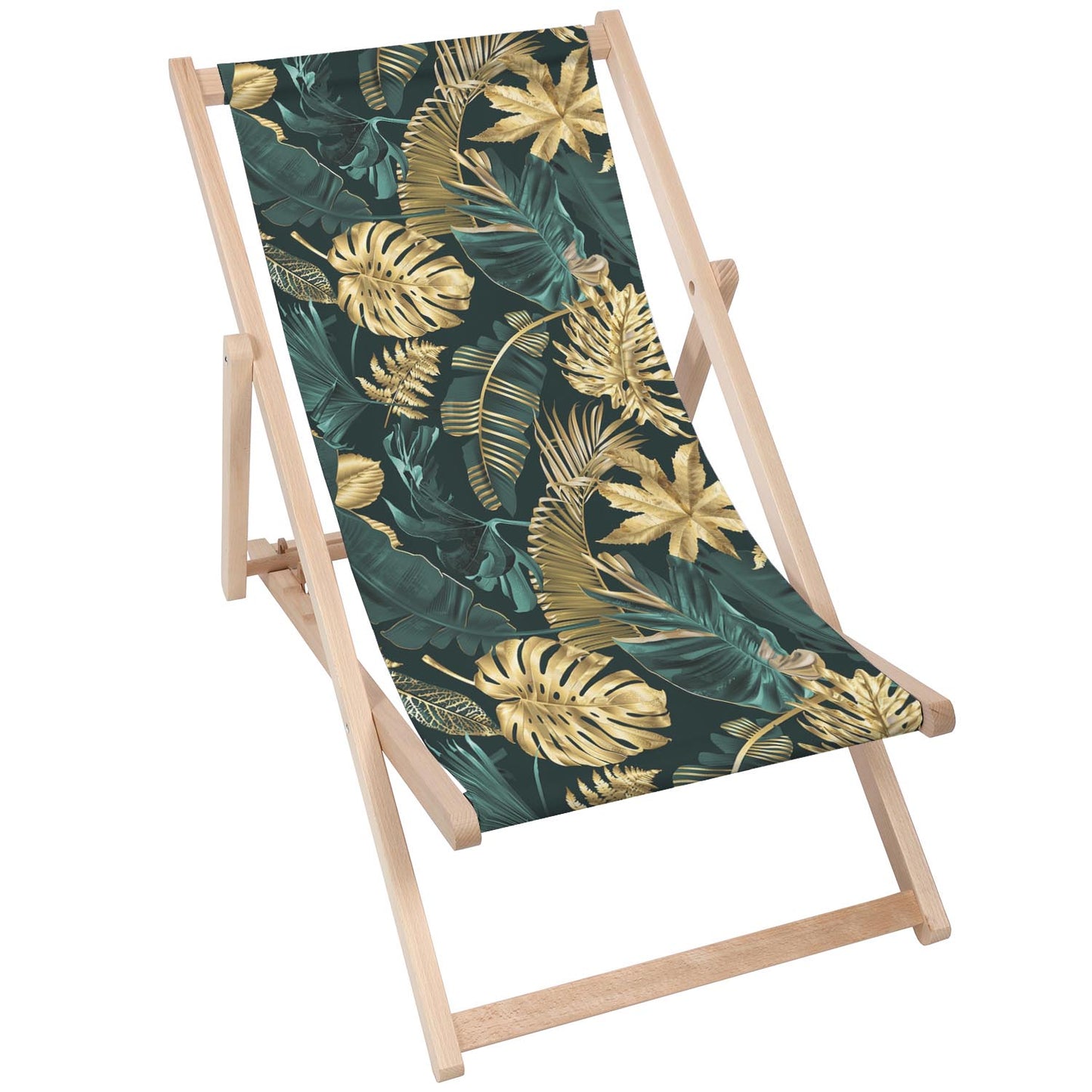 Holz Liegestuhl Monstera Gold Green