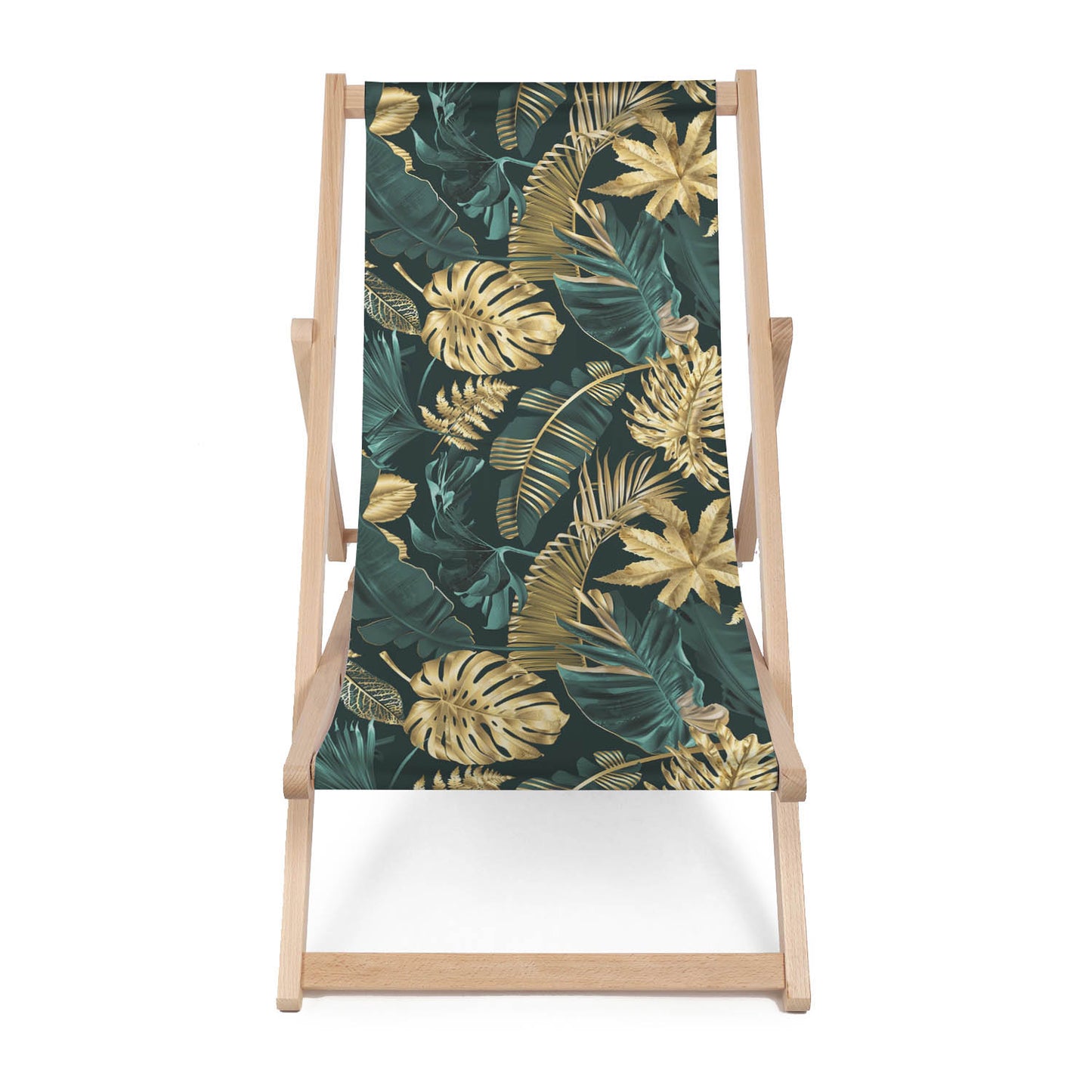 Holz Liegestuhl Monstera Gold Green