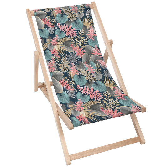Holz Liegestuhl Dark Tropical Leaves
