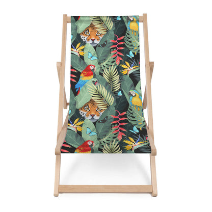 Holz Liegestuhl Jaguar And Palm Leaves