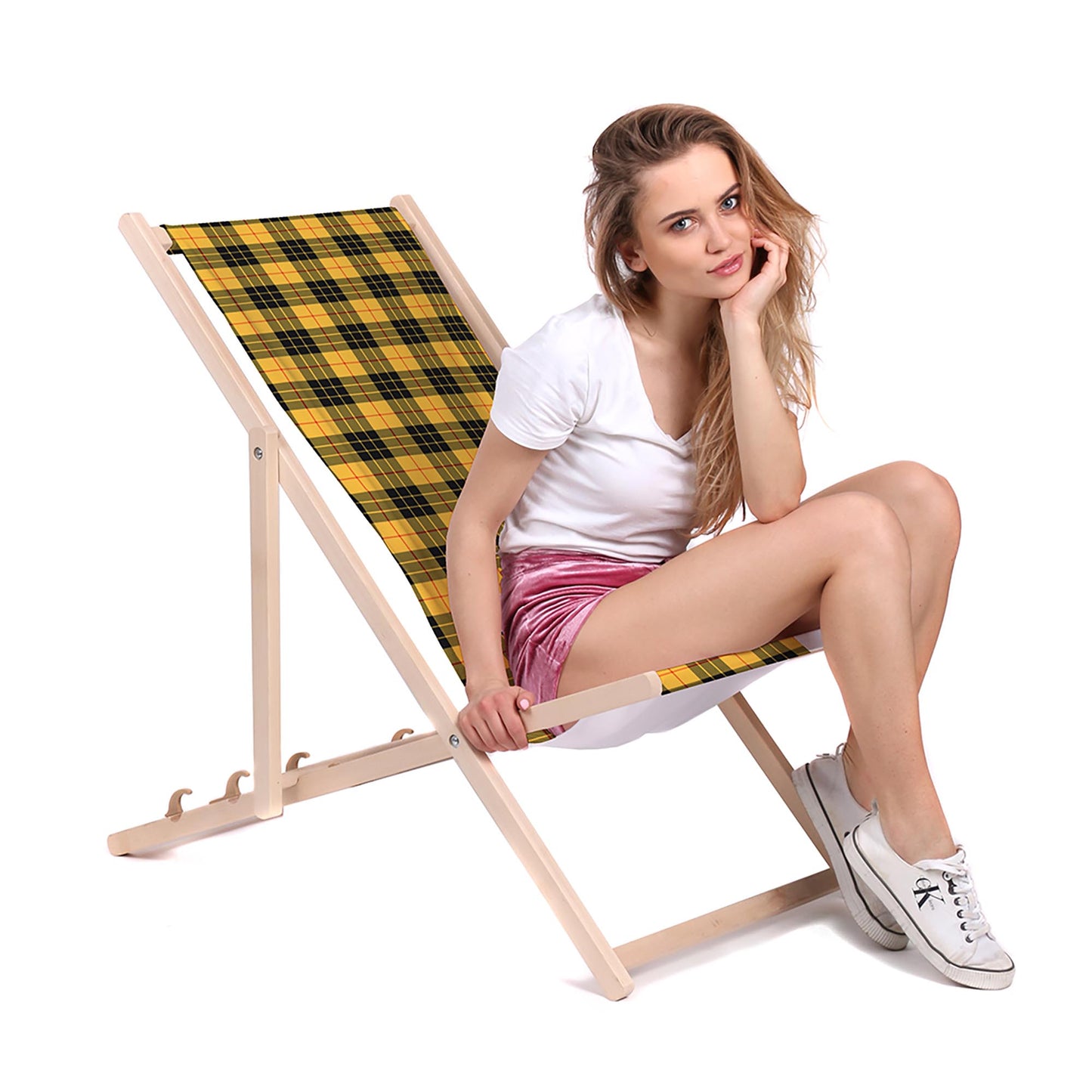 Holz Liegestuhl Tartan Yellow