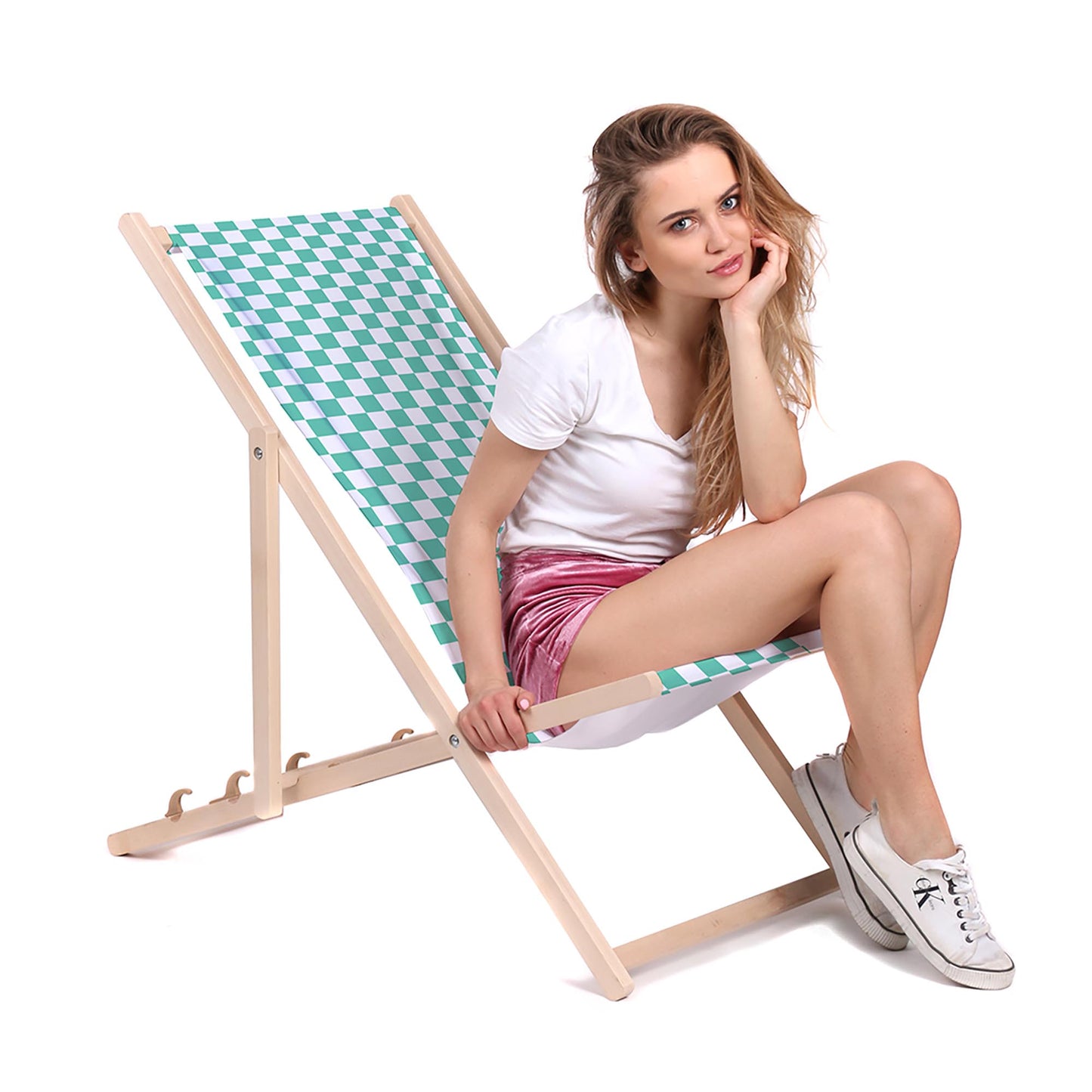 Holz Liegestuhl Checkered Green
