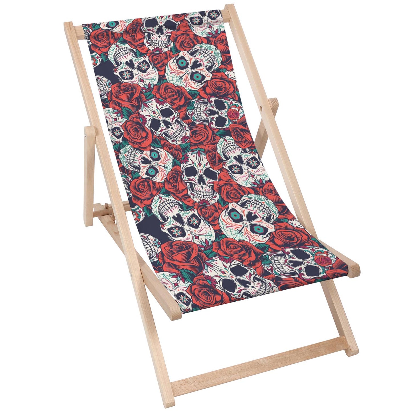 Holz Liegestuhl Red Roses Skull