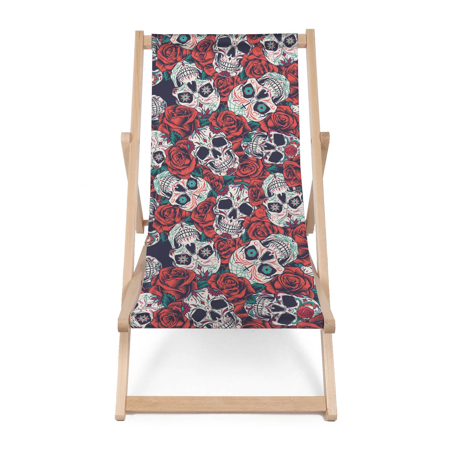 Holz Liegestuhl Red Roses Skull