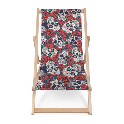 Holz Liegestuhl Red Roses Skull