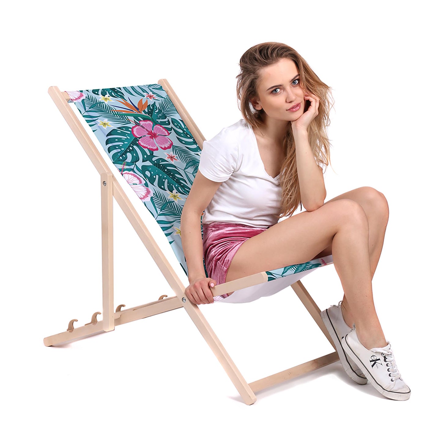 Holz Liegestuhl Neon Exotic Flowers