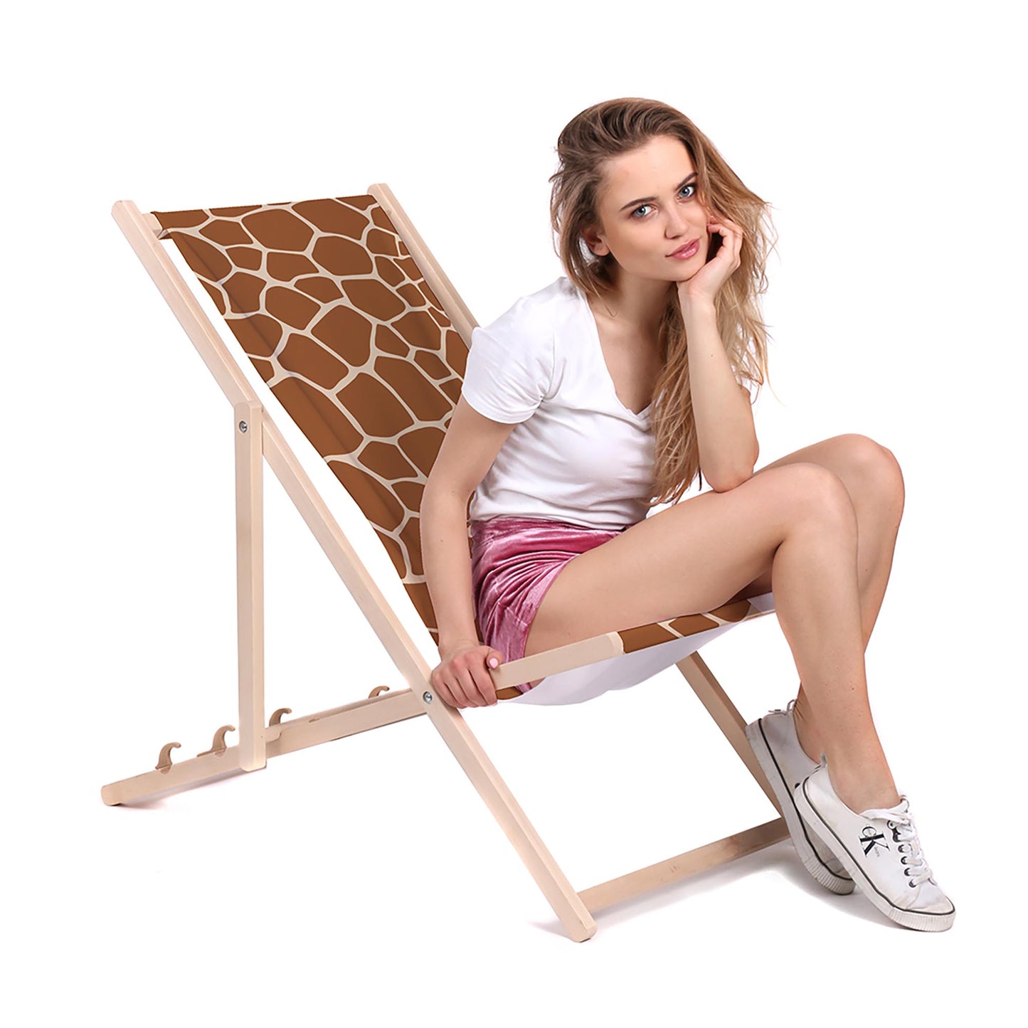 Holz Liegestuhl Giraffe Print