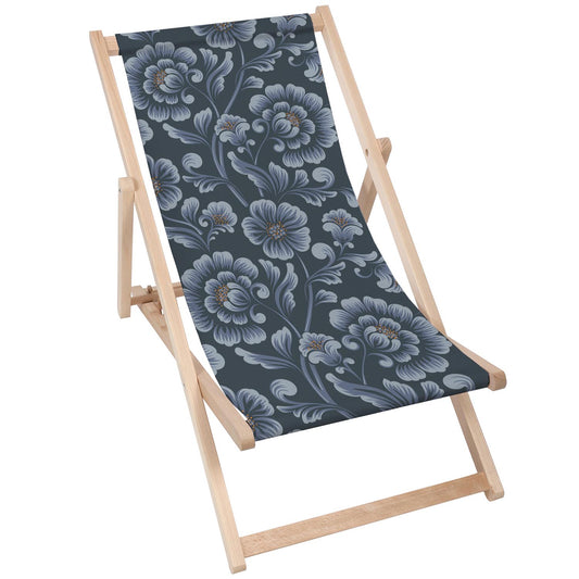 Holz Liegestuhl Dark Blue Flowers