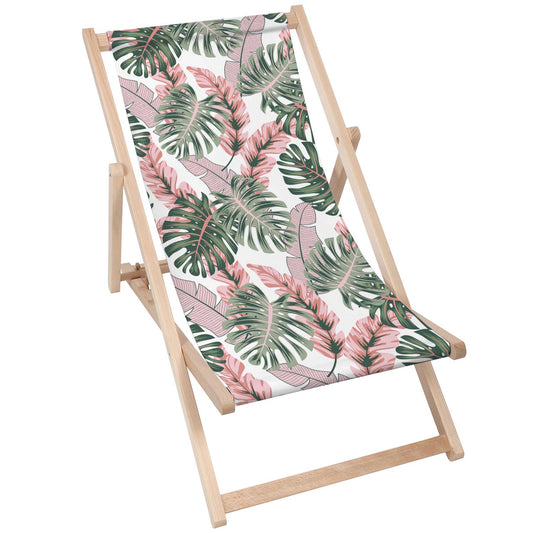 Holz Liegestuhl Tropical Pink and Green Leaves