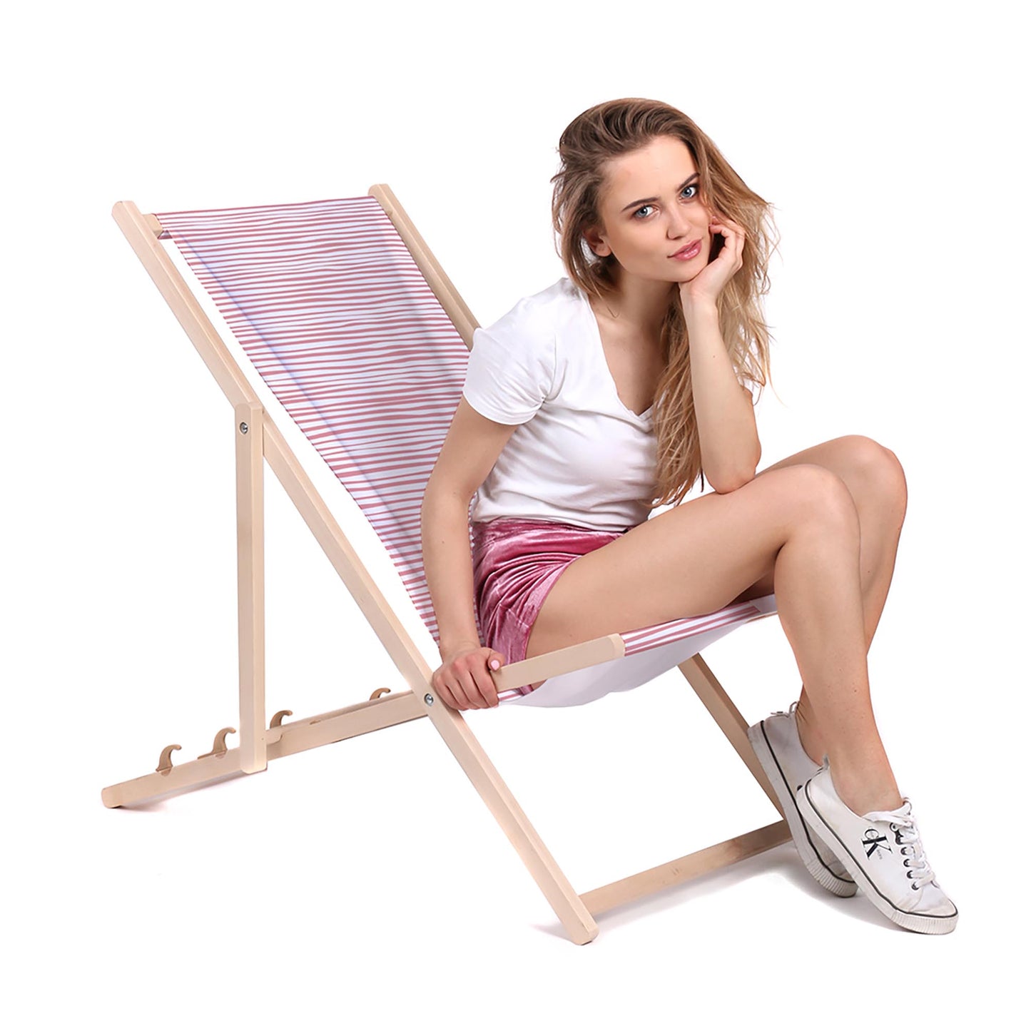 Holz Liegestuhl Pink Stripes