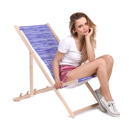 Holz Liegestuhl Navy Blue Stripes