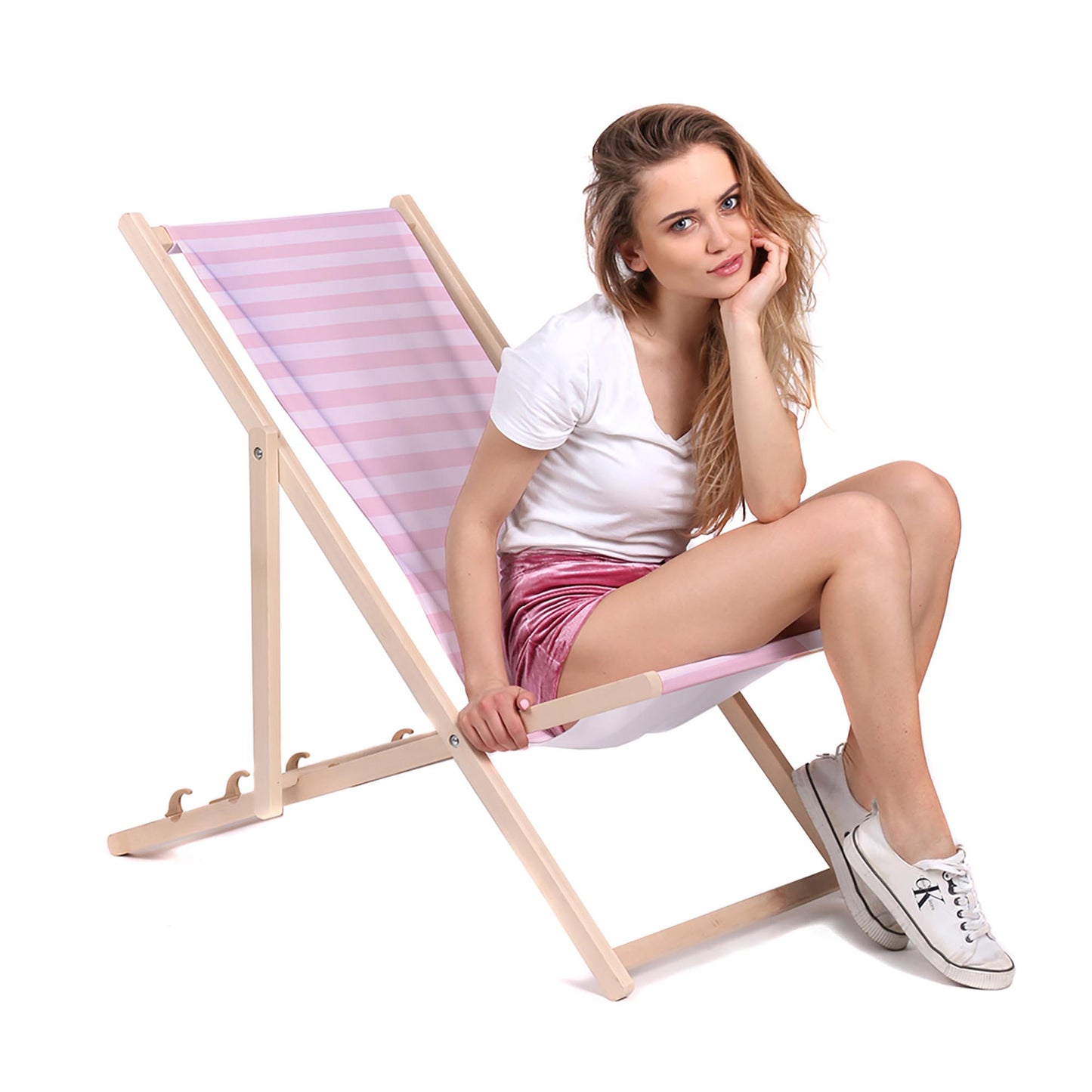 Holz Liegestuhl Pink Geometric Stripes