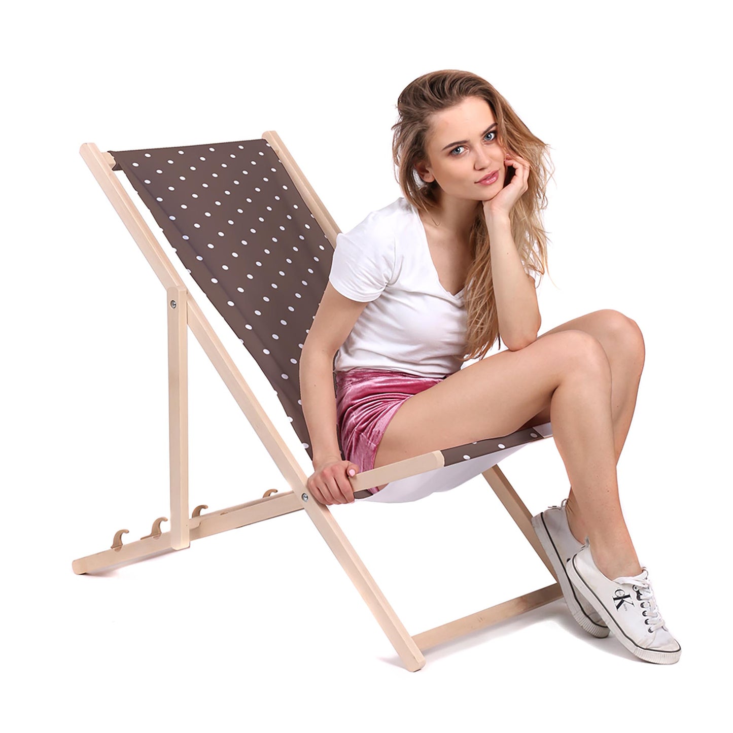 Holz Liegestuhl Brown Geometric Dots