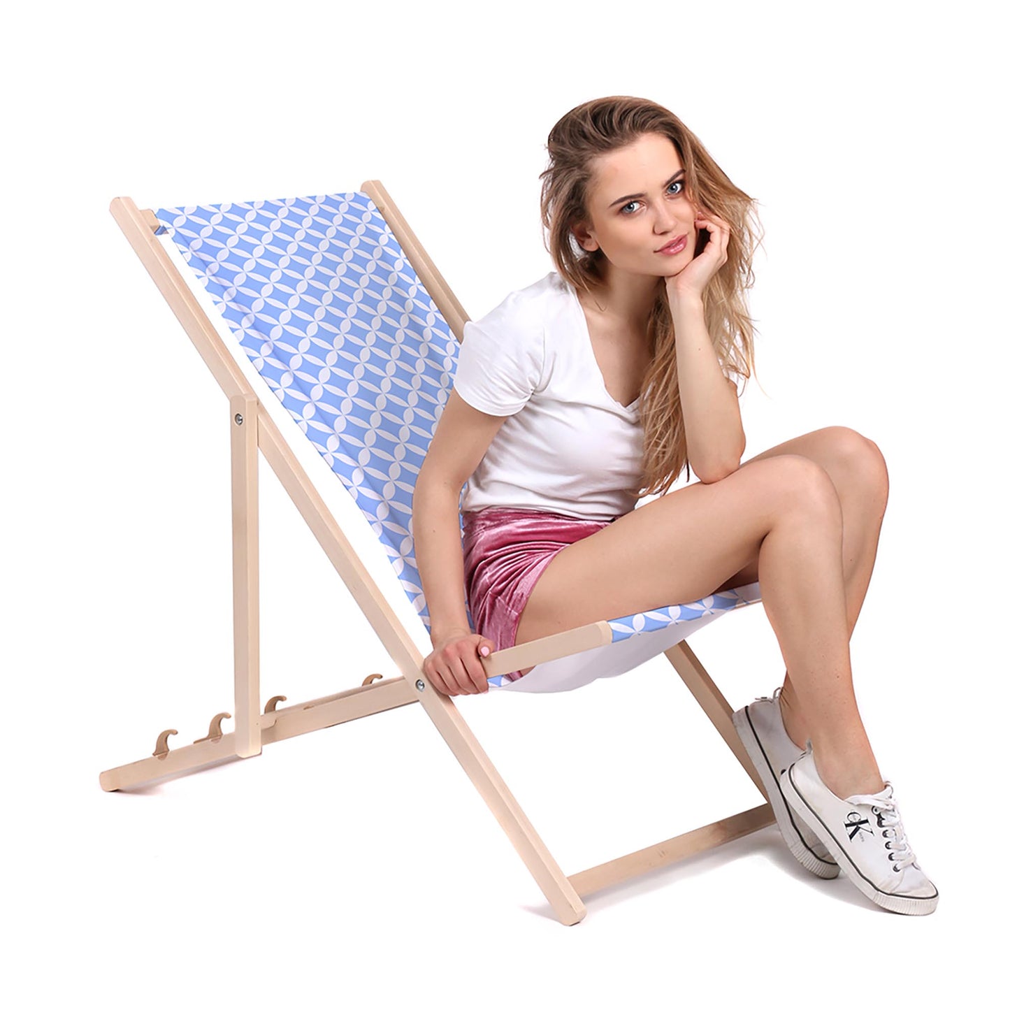 Holz Liegestuhl Blue Geometric Rhombus