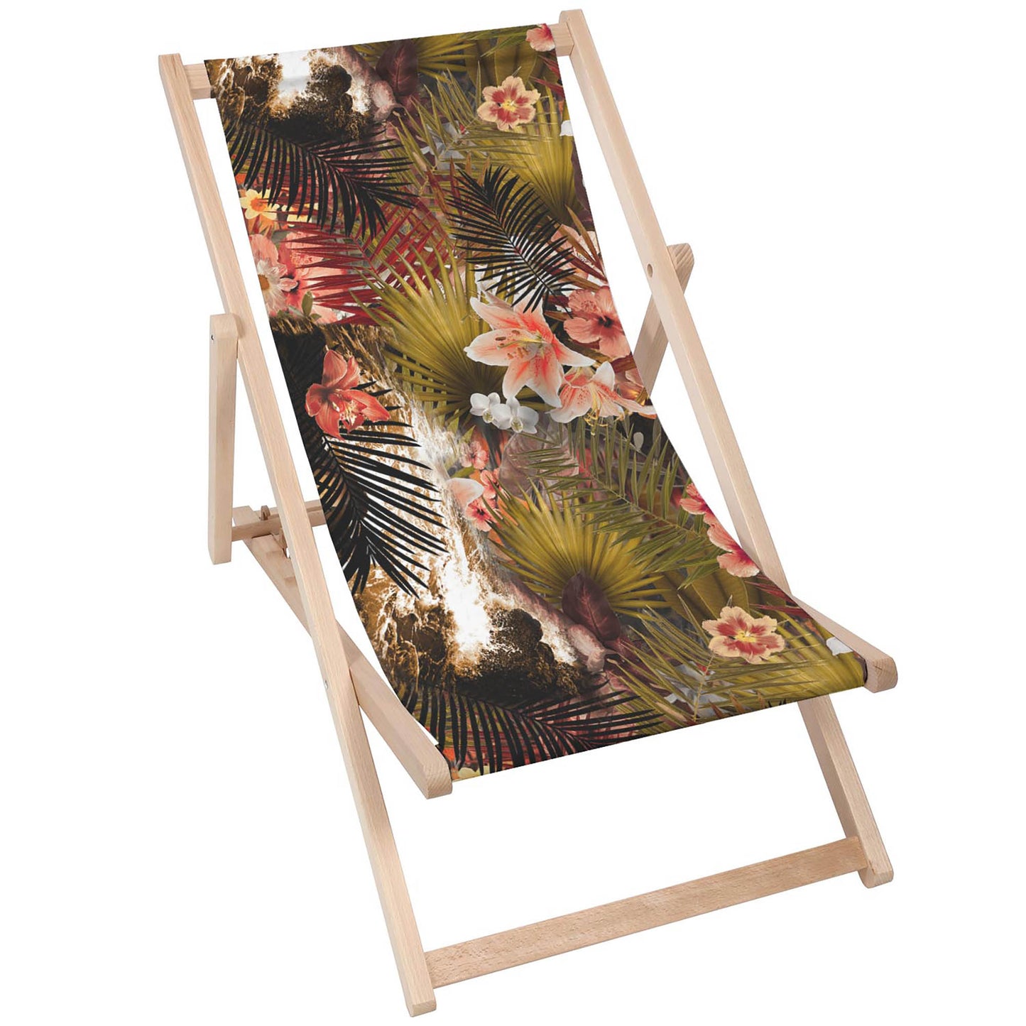 Holz Liegestuhl Red Tropical Flowers