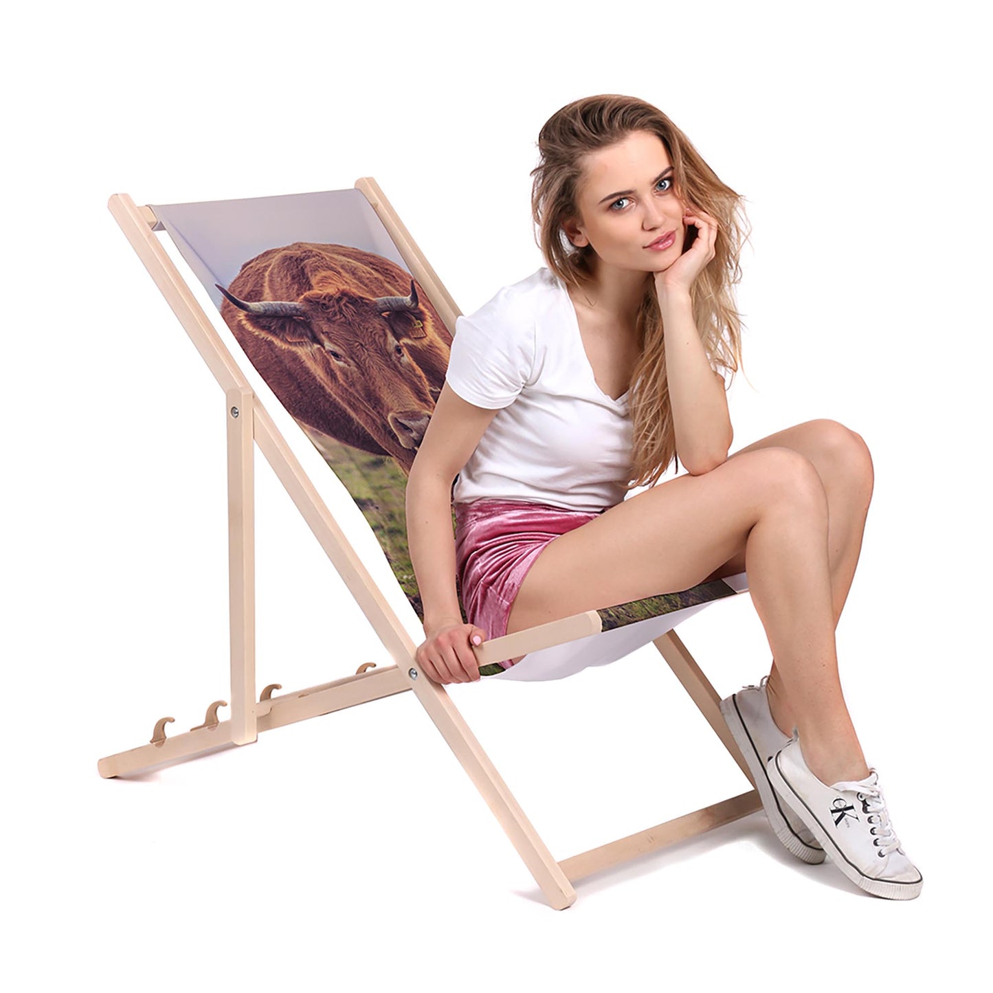 Holz Liegestuhl Red Cow