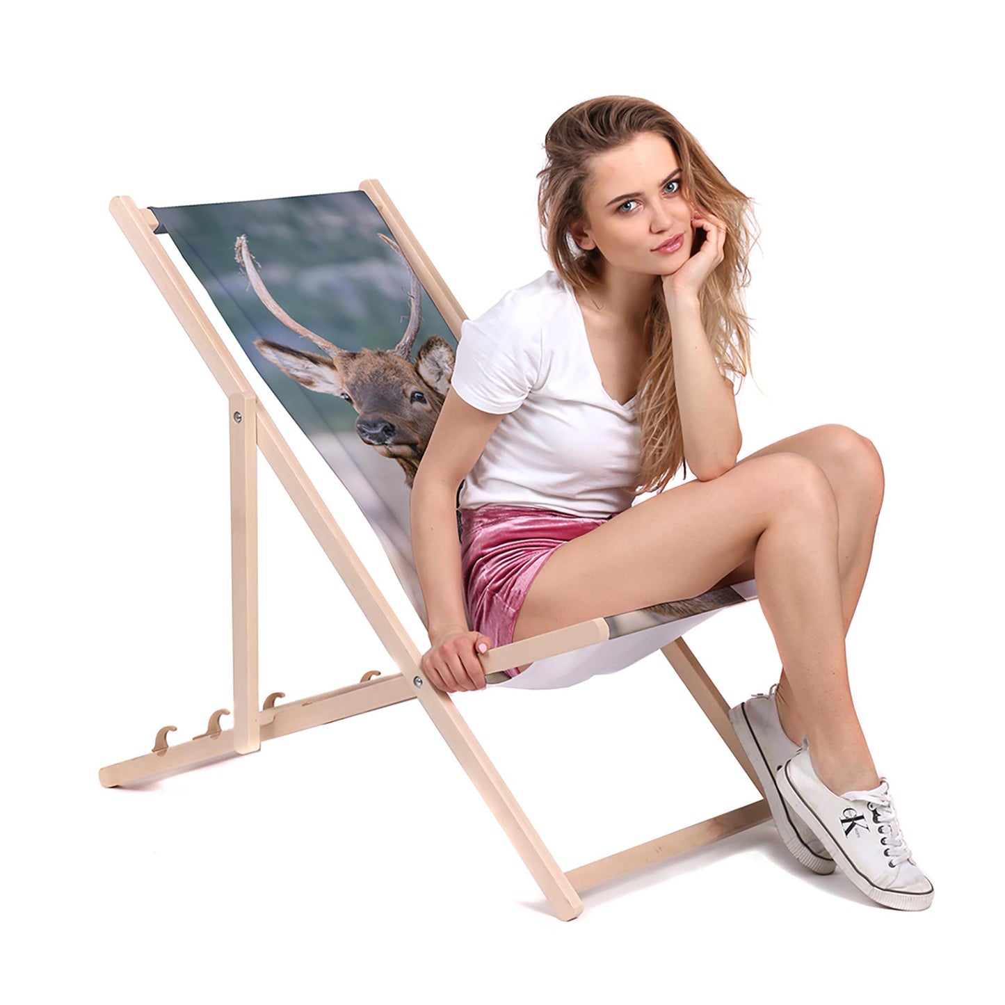 Holz Liegestuhl Wild Deer