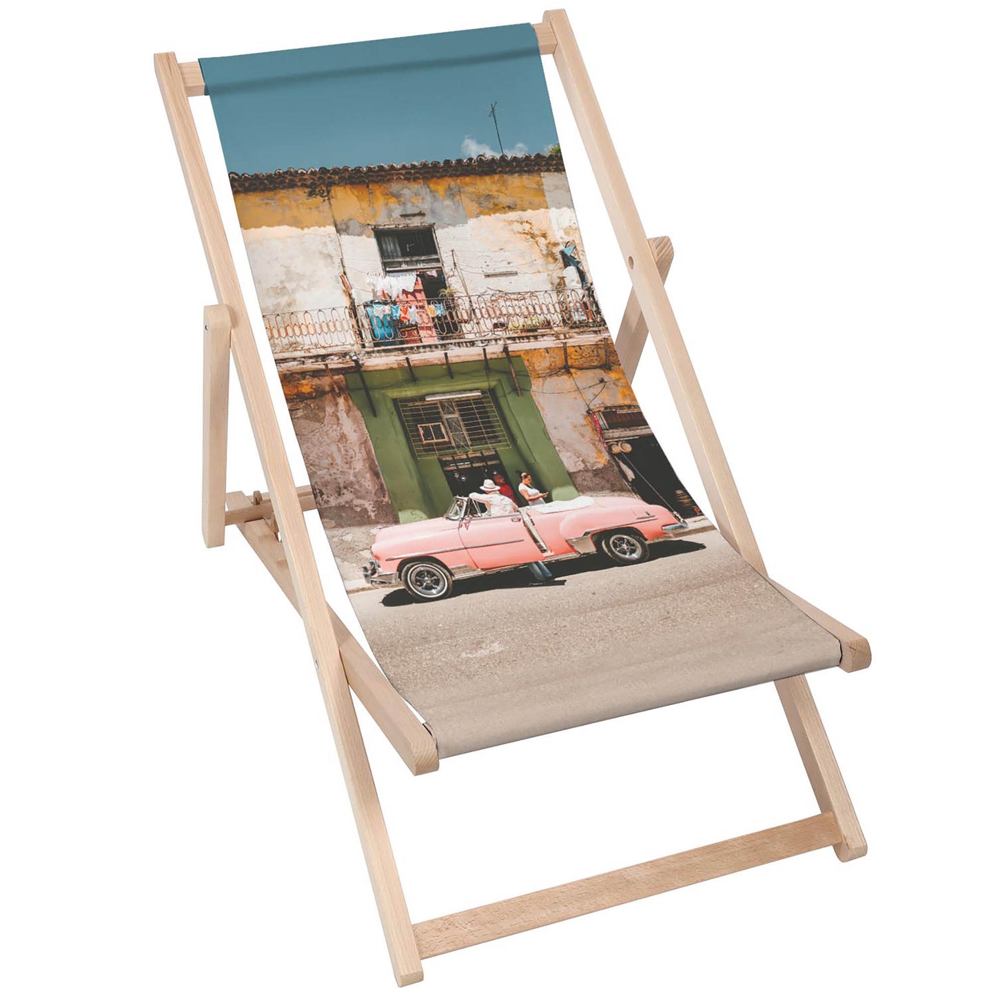 Holz Liegestuhl Vintage Pink Car