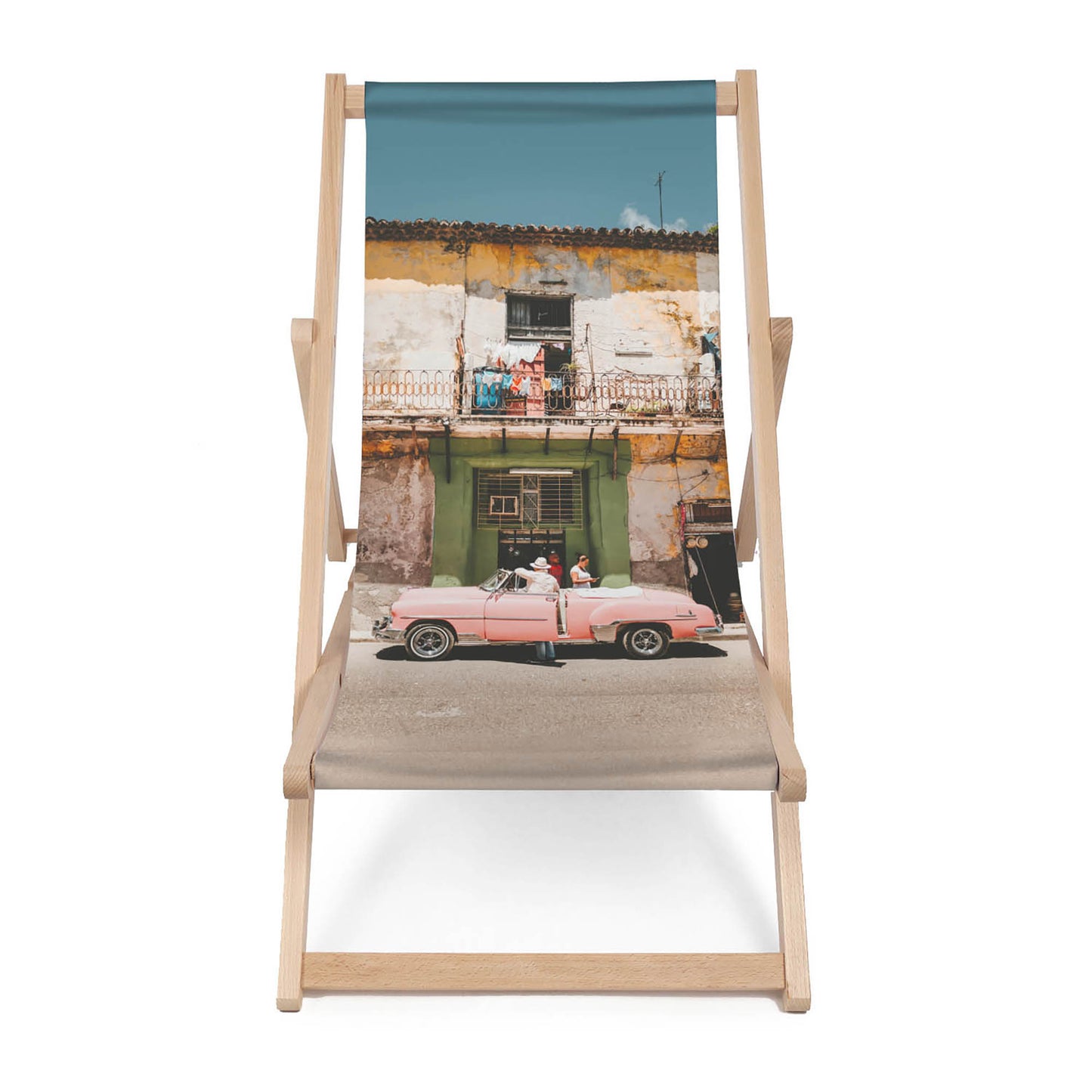 Holz Liegestuhl Vintage Pink Car
