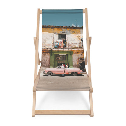 Holz Liegestuhl Vintage Pink Car