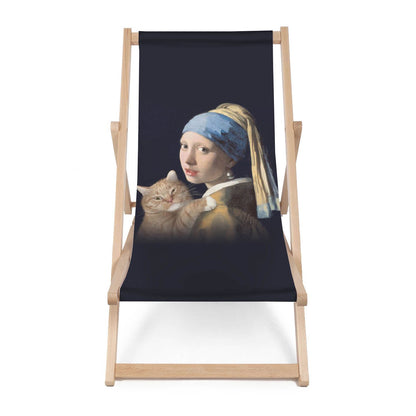 Holz Liegestuhl Girl With Cat