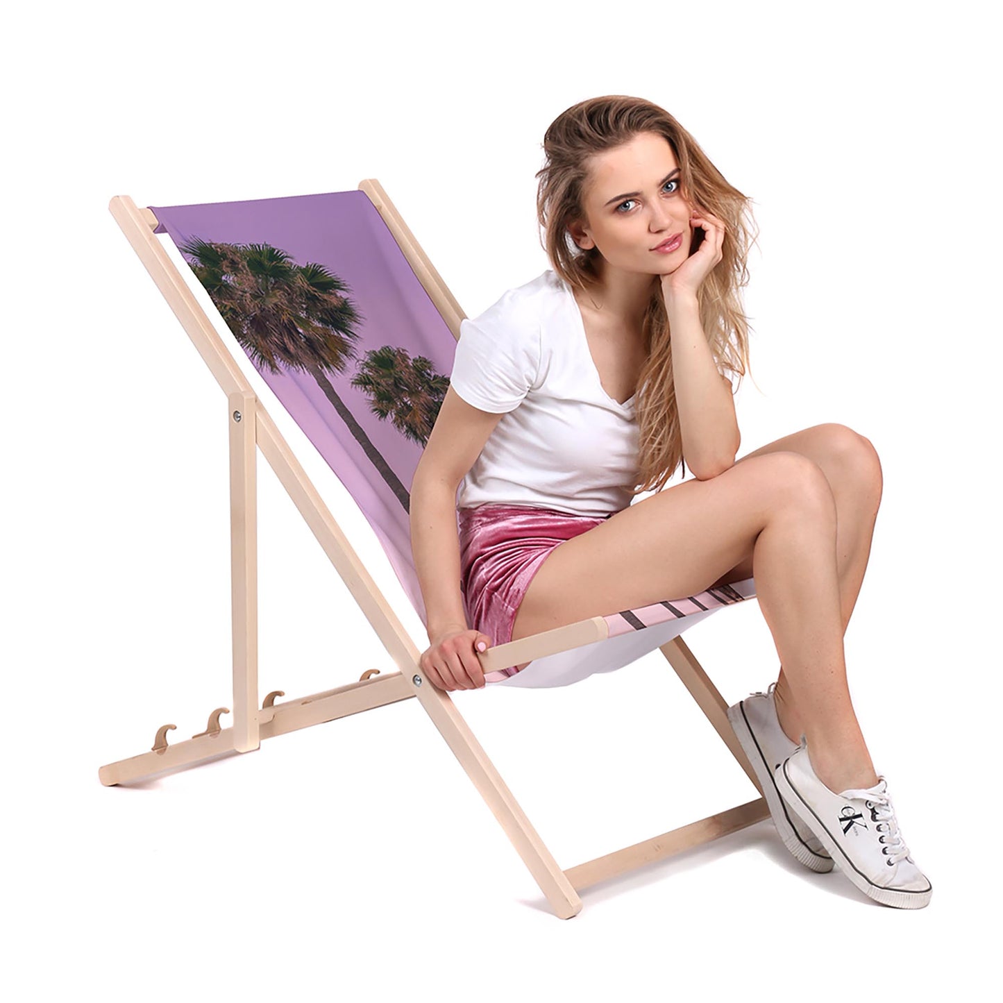 Holz Liegestuhl Pink Sky Palms